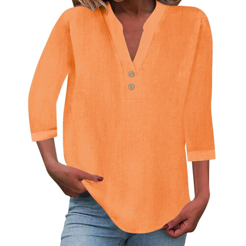 Women's cotton and linen shirt, solid color,-red L
