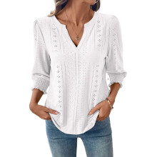 Womens Summer Business Casual Blouses V Neck Short-White M