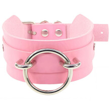 Unisex Fashion Neck Collar Adjustable PU Leather O Rings-Pink