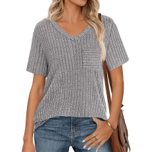 Women Tops Spring Vacation Summer Sweaters Short Sleeve-Gray XL