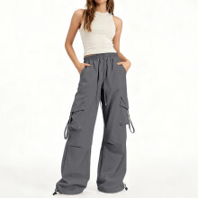 Women High Waisted Cargo Pants Casual Wide Leg-Dark Grey XXL