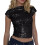 Stylish Round Neck Short Sleeve Backless Sequins-Black XL 1
