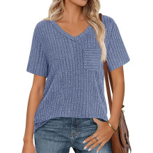 Women Tops Spring Vacation Summer Sweaters Short Sleeve-Blue S