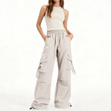 Women High Waisted Cargo Pants Casual Wide Leg-White M