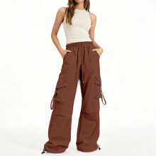 Women High Waisted Cargo Pants Casual Wide-reddish brown XXL