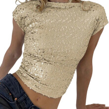 Women's Casual Polyester Backless Sequins Round-champagne XL