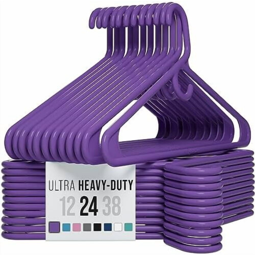 Heavy Duty Plastic Clothes Hangers – Purple – 24 Pack