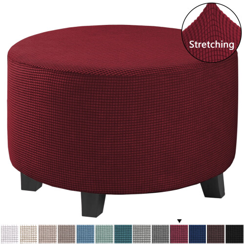 Round Ottoman Slipcover Polyester Jacquard Stretch Cover