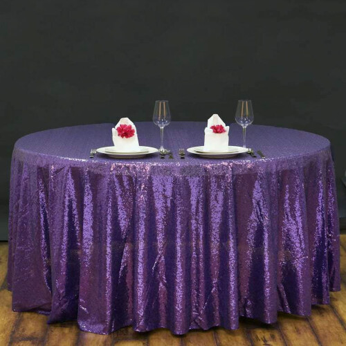 Sequin Round Tablecloth 120 inch Purple