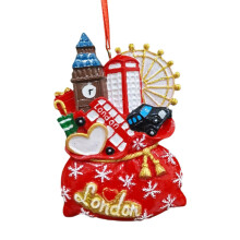 Resin Christmas Ornament Set with Santa, Car & Gift Bags