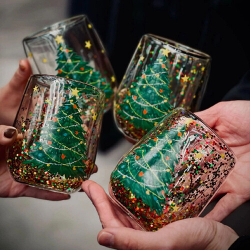 Christmas Tree Double-Layer Glass Tumbler