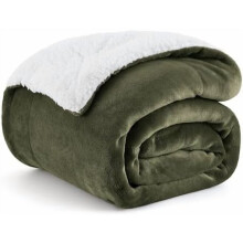 Sherpa Fleece Throw Blanket, 60 x 80 in, Olive Green