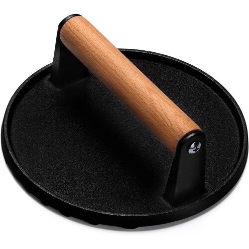 Cast Iron Grill Press 7 Inch with Wooden Handle