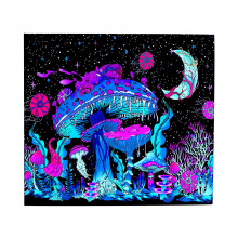UV Reactive Polyester Tapestry with Mushroom & Stars Design
