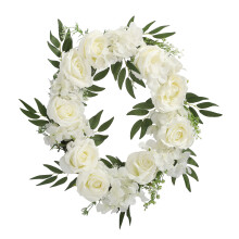 Silk Rose Wreath50cm Natural Rattan Circle