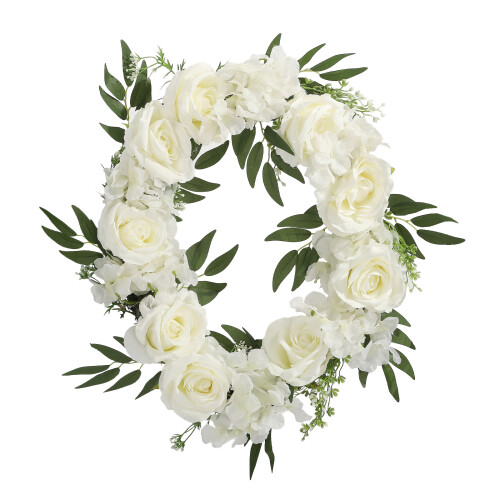 Silk Rose Wreath50cm Natural Rattan Circle