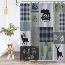 Rustic Farmhouse Shower Curtain 72x72 in with Deer Bear