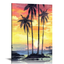 Canvas kunstwerk met tropisch strandmotief, 16x20 inch, ingelijst en klaar om op te hangen.