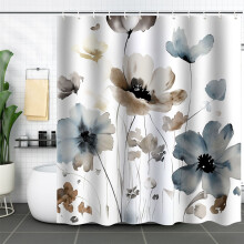 Floral Shower Curtain with 12 Hooks, Polyester, 150x180cm
