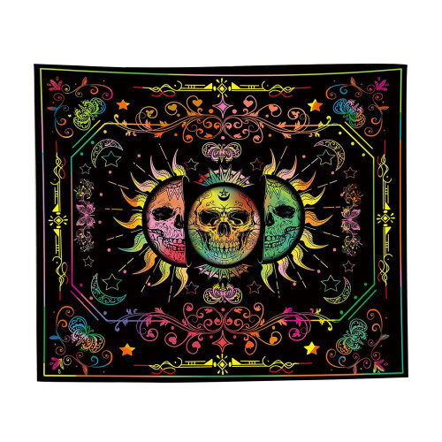UV Reactive Polyester Tapestry with Mushroom & Stars Design