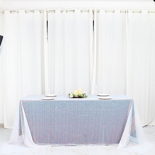 Sequin Rectangular Tablecloth 90 x 132 in Iridescent Blue