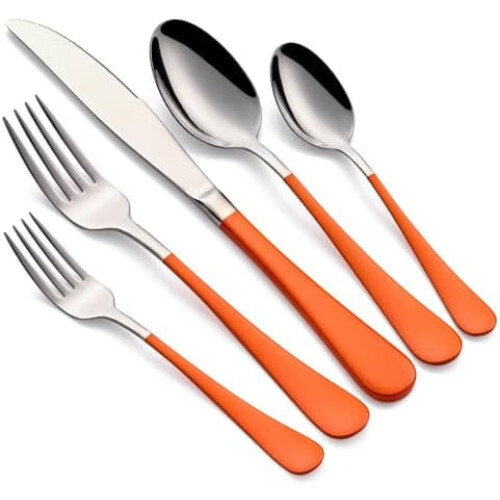 20-Piece Orange-Handle Flatware Set, 18/0 Stainless Steel