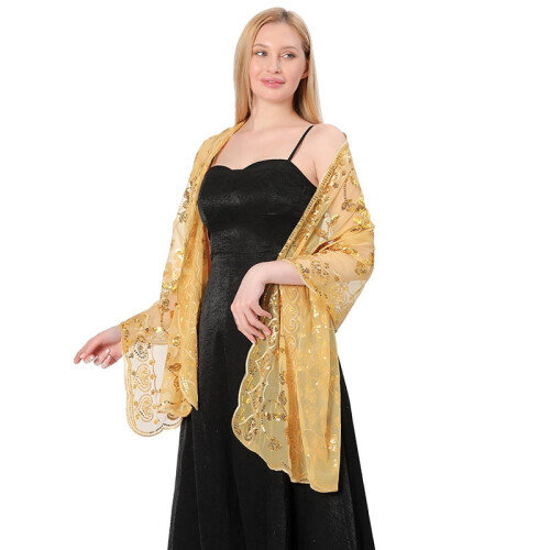Damesjal i polyester med paljetter, 190 x 61 cm 2