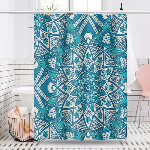 Rideau de douche mandala vert en polyester 183 x 213 cm 1