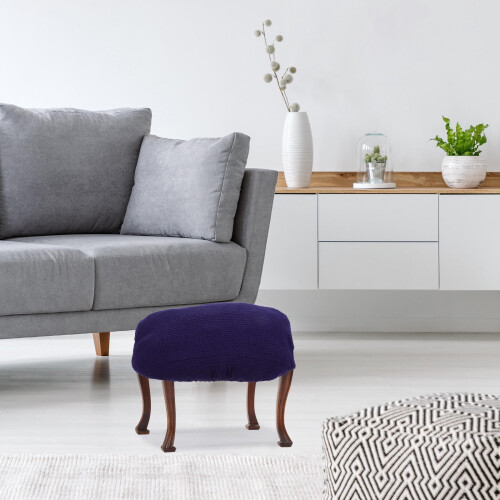 Rectangular Stretch Footstool Cover in Dark Blue 2