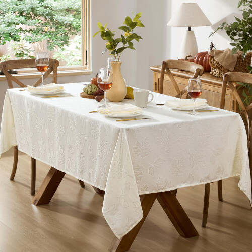 Newbridge Ivory Fall Leaves Damask Tablecloth 60 x 84 in 1