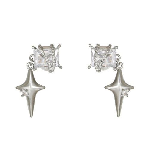 Crystal Ear Clip Comfortable Clip On Styles Elegant-Silver