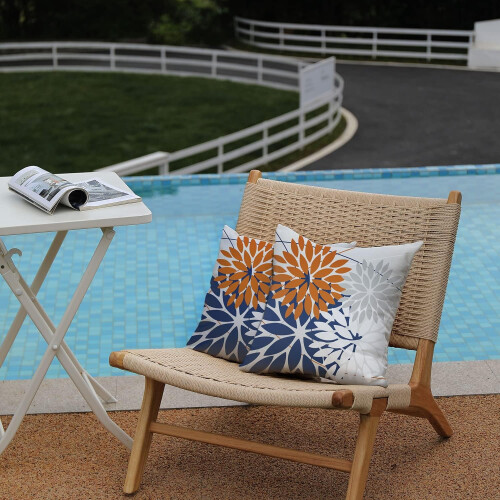 Conjunto de capas de almofada para exterior com estampa geométrica laranja e azul, 50x50cm (20x20 polegadas). 2