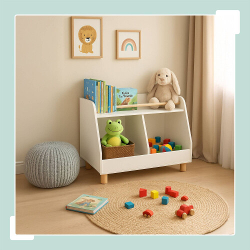 Scaffale porta giocattoli per bambini - 2 scomparti, 1 ripiano 2