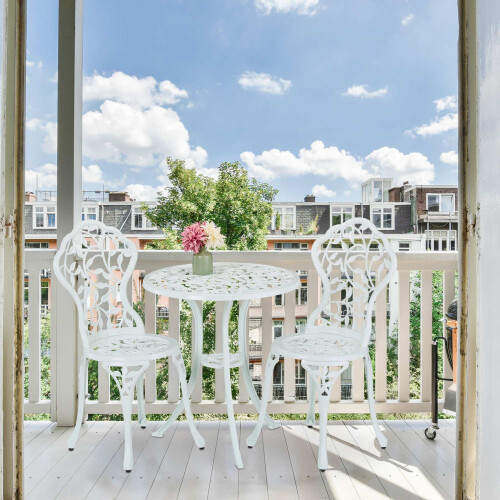 White Metal Bistro Set - Table & 2 Chairs, Leaf Pattern 2