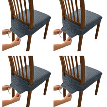 4 Stück Stuhl-Sitzbezug, Stretch-Jacquard-Stuhlbezug-Dunkelgrau