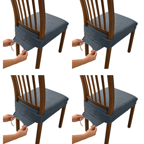 4 Stück Stuhl-Sitzbezug, Stretch-Jacquard-Stuhlbezug-Dunkelgrau