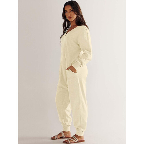 Tuta intera da donna ampia con scollo a V e maniche lunghe in rayon 2