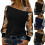 Elegant Off Shoulder Long Sleeve-Black light blue sle XXL 3