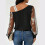 Elegant Off Shoulder Long Sleeve-Black light blue sle XXL 6