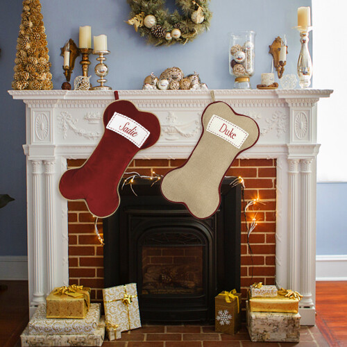 Dog Bone Burlap Christmas Stocking37x22cm 1