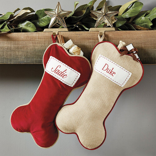 Dog Bone Burlap Christmas Stocking37x22cm 2