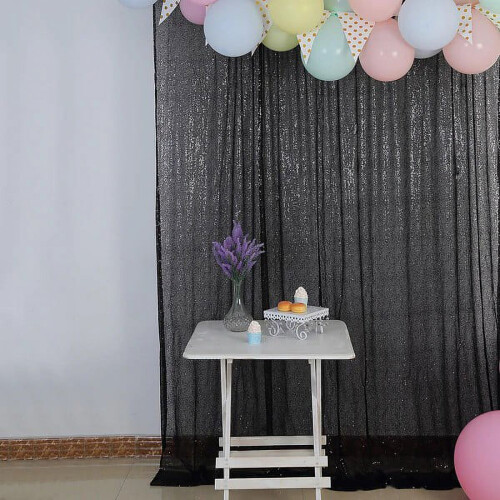 Black Sequin Backdrop Curtain 8 ft x 8 ft 2