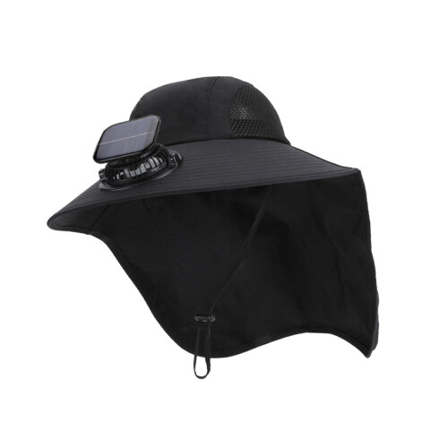 Fisherman Style Solar Hat Powered Night Outdoor-Black