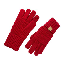 Students Thicken Knit Gloves Five Finger Gloves Winter-Red OS