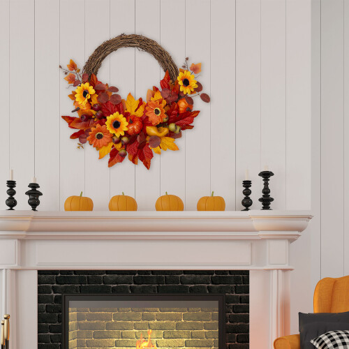 Autumn Wreath with Pumpkins Maple Leaves Pine Cones45cm 1
