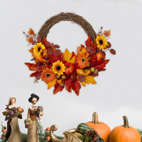 Autumn Wreath with Pumpkins Maple Leaves Pine Cones45cm 2