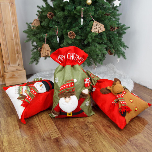 Sacola de presente de Natal em algodão, 34x56cm, com cordão. 1