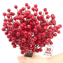 30-Piece Artificial Red Holly Berry Stems, 20cm