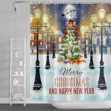 Christmas Shower Curtain 72 x 84 in Snowy Night Design