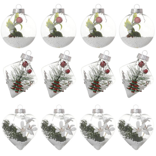12-Pack Clear Plastic Christmas Baubles8cm